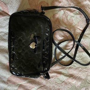 Black patent Coach camera bag